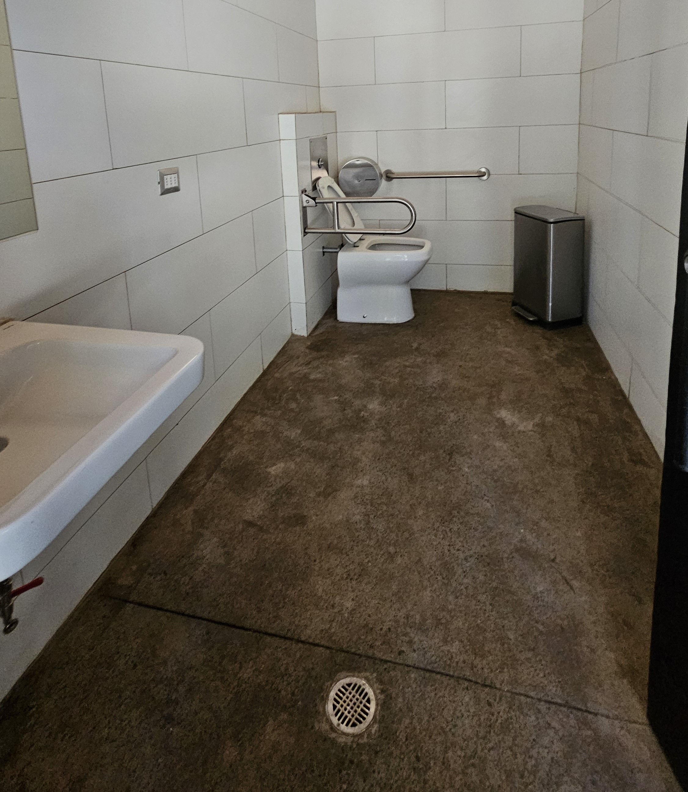 Fotografía de Baño para personas con discapacidad, es largo, cuenta con inodoro y barras de sujeción